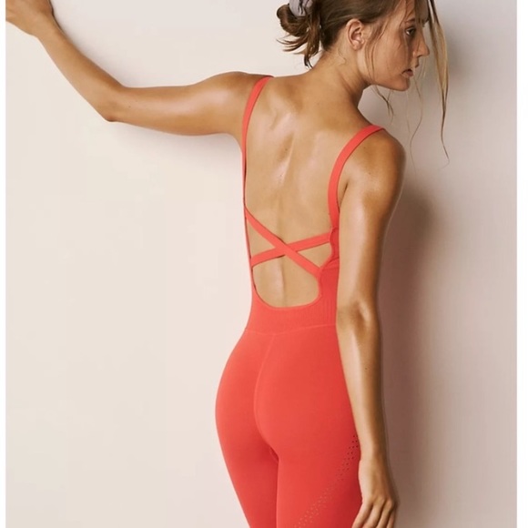 NWT Free People Good Karma Onesie in Cherry Tomato. Size XS/S (0-6). - Picture 3 of 7